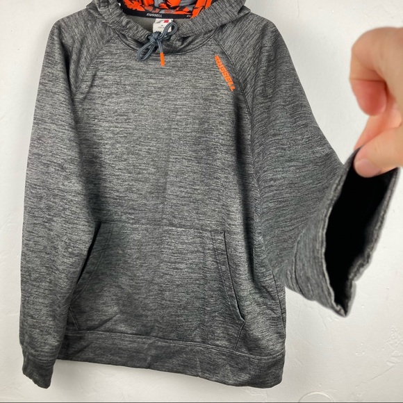 Russell Athletic Men’s Gray Hoodie Size M Fleece Lined Orange Camo Hood - Picture 5 of 15